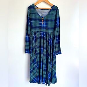 Posh Peanut Long Sleeve Henley Twirl Dress 12Y girls green blue plaid bamboo